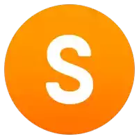 an orange circle with a white letter s in it