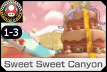 a video game called sweet sweet canyon with a cake in the background