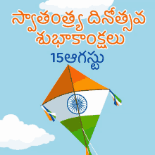 a kite in the colors of the indian flag is flying in the sky with a blue sky and clouds behind it