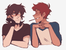 a drawing of two boys one of whom is eating a poke stick