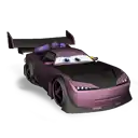 a purple and black cartoon car with a wing on top of it is on a white background .