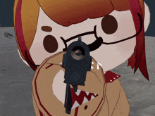 a cartoon character is holding a gun in front of her face