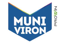 a blue and white logo that says muni viron in white letters