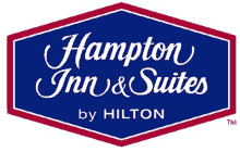 hampton inn and suites by hilton logo in blue and red