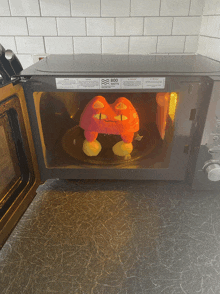 a stuffed animal is being cooked in a microwave that has 800 watts written on it