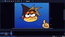 a computer screen shows a cartoon character with a middle finger