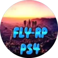 a circle with the words fly-rp ps4 in blue letters