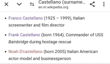 a screenshot of a wikipedia page shows franco castellano and frank castellano