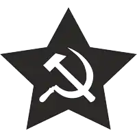 a black star with a hammer and sickle inside