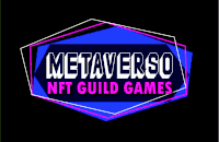 a logo for metaverso nft guild games is displayed on a black background