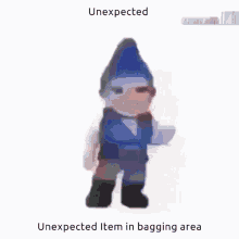 a picture of a gnome with the words `` unexpected '' written on it .