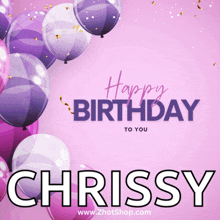 a pink background with balloons and the name chrissy