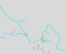 a drawing of a river with purple squares and yellow triangles