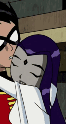 robin and raven from teen titans go kissing