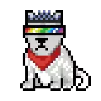 a pixel art of a dog wearing a crown