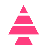 a pink pyramid with three triangles stacked on top of each other .