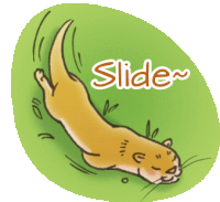 a cartoon drawing of an otter laying on its back with the word slide below it