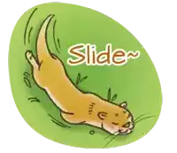 a cartoon drawing of an otter laying on its back with the word slide below it