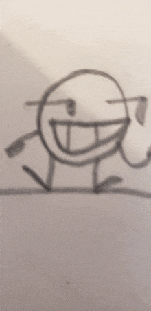 a drawing of a cartoon character with a big smile