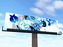 a billboard with a picture of a blue cat on it