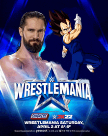 a poster for wrestlemania featuring seth rollins