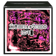 a black box with a pink and black design that says ' xk ' on the top