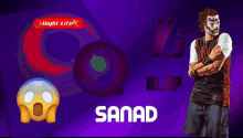 a purple background with sanad written in white on it