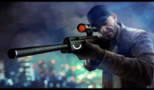 a man is holding a sniper rifle with a smiley face on the barrel