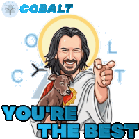 a cartoon of jesus holding a dog with the words you 're the best