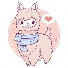 a cute llama wearing a scarf and a heart .