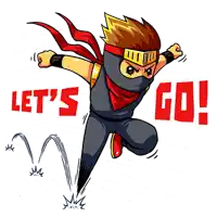 a cartoon of a ninja jumping with the words let 's go below him