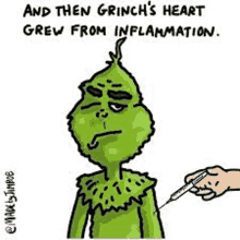 a cartoon of a grinch getting a vaccine from a person .