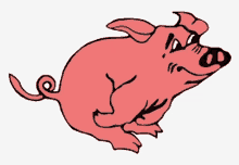 a cartoon drawing of a pink pig running