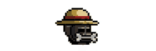 a pixel art of a man wearing a straw hat