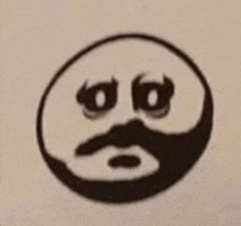 a black and white drawing of a smiley face with a beard .