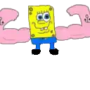 spongebob squarepants is flexing his muscles and has pink arms .