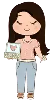 a cartoon girl is holding a laptop with a heart on it