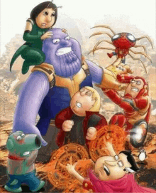 a group of cartoon characters including peter griffin and thanos are fighting each other