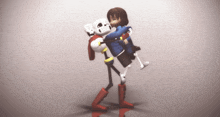 a skeleton is holding a girl in his arms and kissing her