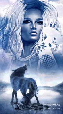 a painting of a woman and a wolf with the words photolab on the bottom