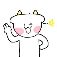 a cartoon drawing of a cat giving a peace sign with a yellow star behind it