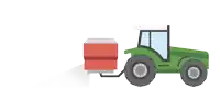 a green tractor with a red box attached to the back