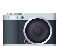 an illustration of a camera with a black lens and a silver rim