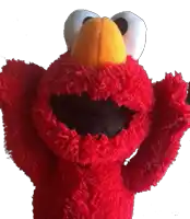 elmo from sesame street has his arms outstretched and his mouth open