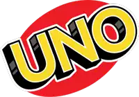 a yellow and black uno logo with a red circle around it