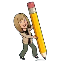 a cartoon of a woman holding a giant yellow pencil