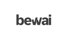 a black and white bewai logo on a white backdrop