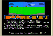 a screen shot of a video game that says press any key to continue at the bottom