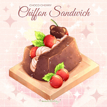 a choco cherry chiffon sandwich with cherries on top