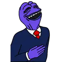 a cartoon drawing of a man in a suit and tie laughing with his hands on his chest